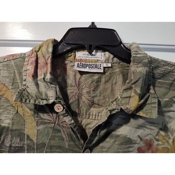 Aeropostale Hawaiian Shirt Mens XL Button Up Green Floral Short Sleeve - Picture 5 of 16